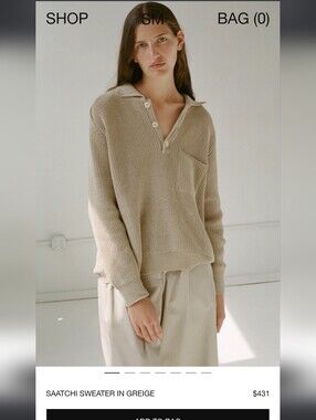 Shaina Mote Saatchi Greige Knit Polo Sweater